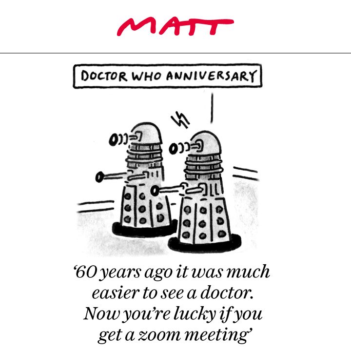Matt Cartoons (@mattcartoonist) on Twitter photo '60 years ago it was much easier to see a doctor. Now you're lucky if you get a zoom meeting'
My latest cartoon for tomorrow's <a href="/Telegraph/">The Telegraph</a>
Buy a print of my cartoons at telegraph.co.uk/mattprints
Original artwork from chrisbeetles.com '60 years ago it was much easier to see a doctor. Now you're lucky if you get a zoom meeting'
My latest cartoon for tomorrow's <a href="/Telegraph/">The Telegraph</a>
Buy a print of my cartoons at telegraph.co.uk/mattprints
Original artwork from chrisbeetles.com