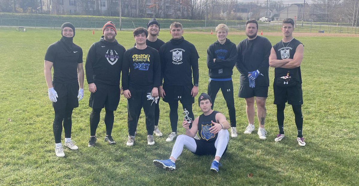 Cov_TurkeyBowl's tweet photo. Gobble Gobble 🦃 

Some pictures featuring our winning team, and both teams coming together, along with our man @NickKorora for always coming through for us. 

Happy Thanksgiving! https://t.co/m6h1j5QsS9