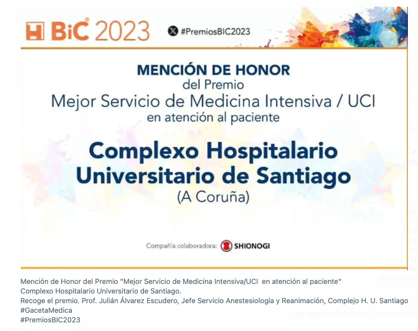 #PremiosBIC2023 Enhorabuena al Servicio de Anestesiología y Reanimación del Complejo Hospitalario de Santiago @AlvarezAnest <a href="/santiagosergas/">Área Sanitaria de Santiago e Barbanza</a> <a href="/SCISEDAR/">@SCISEDAR</a> <a href="/sedar_es/">SEDAR</a> 🔝🔝💪
