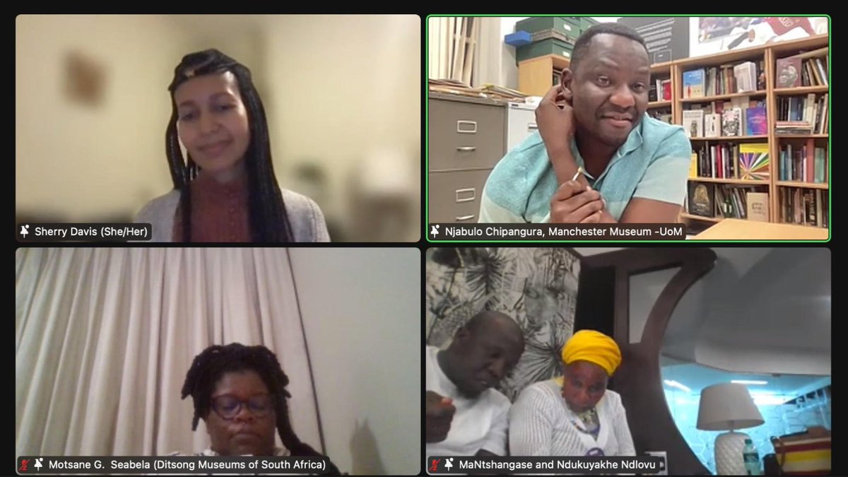GI_London1's tweet photo. Thank you to all the incredible speakers who took part in today’s #LivesofObjects #VirtualGathering #2 #OnBuildingCaringRelations🎉
With @NjabuloChipangu of @mcrmuseum, #MotsaneSeabela of @DitsongMuseumSA & #MaNtshangase
Curated by @LovegroveSofia
Moderated by @iamsherrydavis https://t.co/pTflOgFjaN