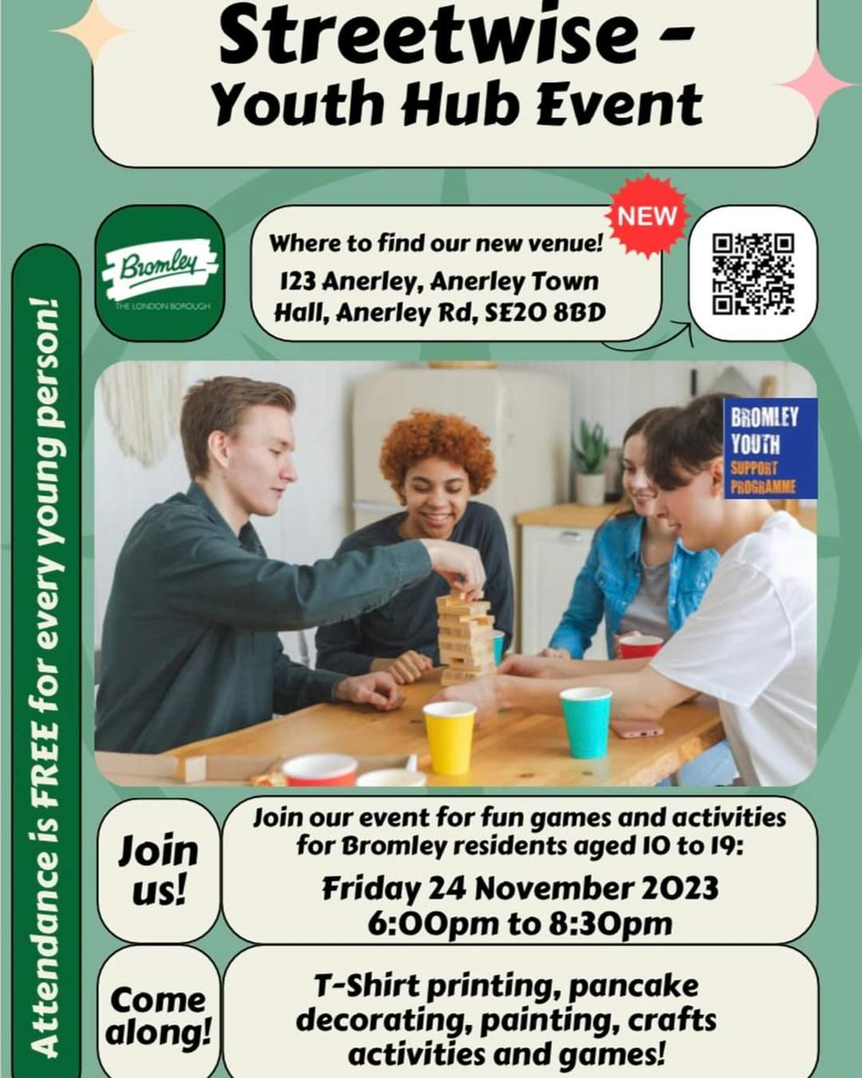 Reminder of the Streetwise Youth Club launch at Anerley Town Hall tomorrow night! 😁 The event is open to all young people aged between 10 and 19 years old ✌️ Doors open at 6 until 8.30pm! 🎉