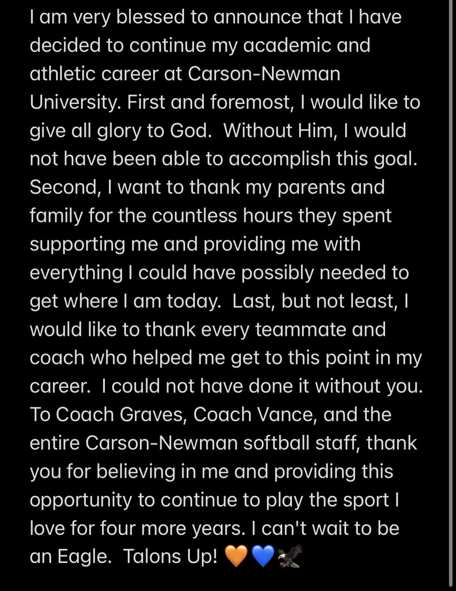 Talons Up! 🧡💙🦅
<a href="/cnsball/">Carson-Newman Softball</a>