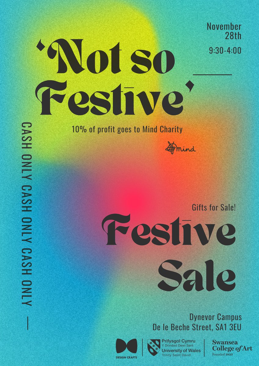 DesignCrafts_'s tweet photo. Our second year Design Craft students are having a ‘Not so festive’ Festive Sale. A great chance to pick up some craft gifts or stocking fillers

🎁 28th November in Dynevor Foyer! #gifts #festive #notsofestive #festivesale #popupshop #craft #jewellery #ceramic #print https://t.co/RNoCEkWkIy