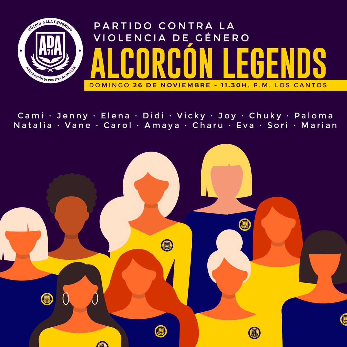 💛 Este fin de semana ex jugadoras de nuestro club, vuelven a la pista, se unen por una buena lucha, la de la Violencia de Género. 
Os esperamos en el P.M. Los Cantos el Domingo 26 a las 11.30 h. 
Comenzaremos la previa del primer equipo que se juega el liderato frente a Burela.