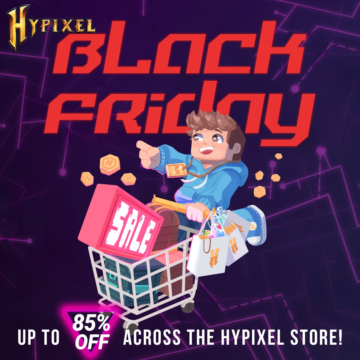 From now 'til Tuesday, have some sick savings on the Hypixel Store! Our Black Friday deals have started and you could have some great deals on Ranks, Boosters, and more! Get yourself some savings today > store.hypixel.net