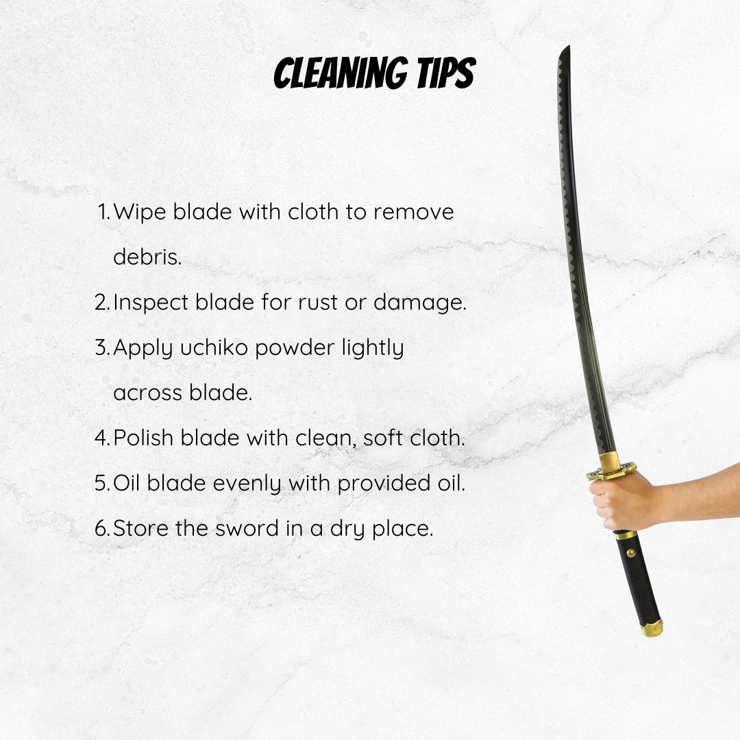 RealFireNSteel's tweet photo. Keep carbon steel replicas in prime condition: Wipe off debris, check for rust, apply uchiko powder, polish with a soft cloth, oil the blade, and store dry. Simple steps for lasting quality!
#cosplayreplica #weaponcrafting #cosplayprops #cosplaytips #cosplayswordmaintenance https://t.co/EvepcziVaf