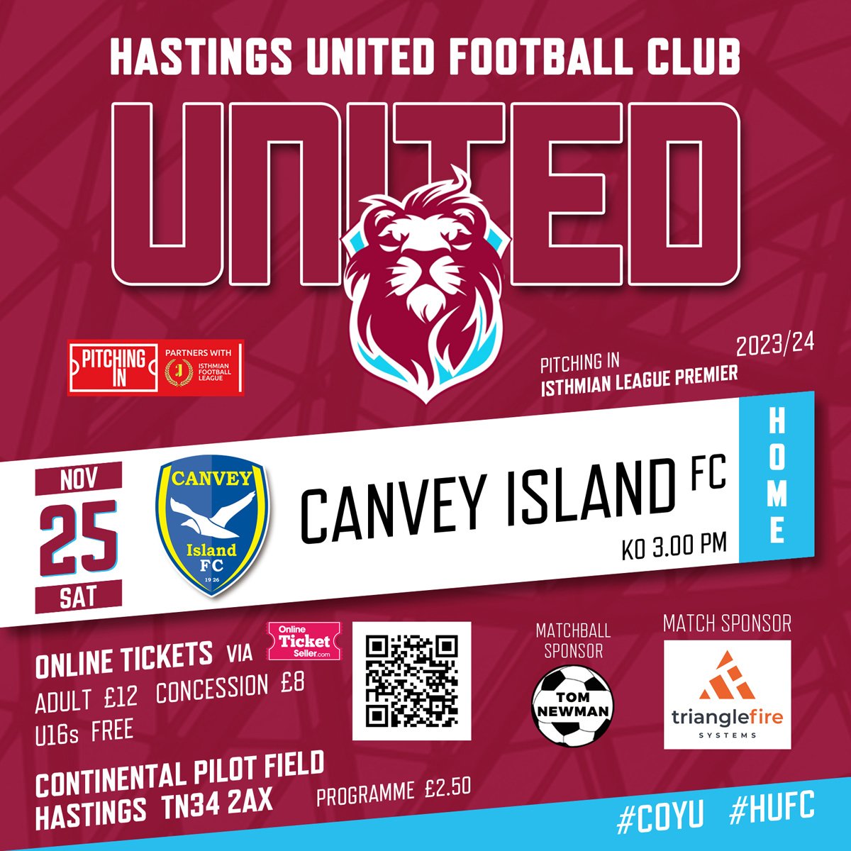 hastingsufc's tweet photo. 𝔸ℕ𝕐𝕆ℕ𝔼 𝔽𝕆ℝ 𝔸ℕ𝕆𝕋ℍ𝔼ℝ ℍ𝕆𝕄𝔼 𝔾𝔸𝕄𝔼❓️
The U's are back at The Continental Pilot Field on Saturday against @CIFC
Grab your 'Fast Track' tickets and get into the ground quicker
Click the link https://t.co/qmUTaoRwmE 🎟
#COYU
#FastTrackTicket
#HUFC https://t.co/6THz6SdrGn