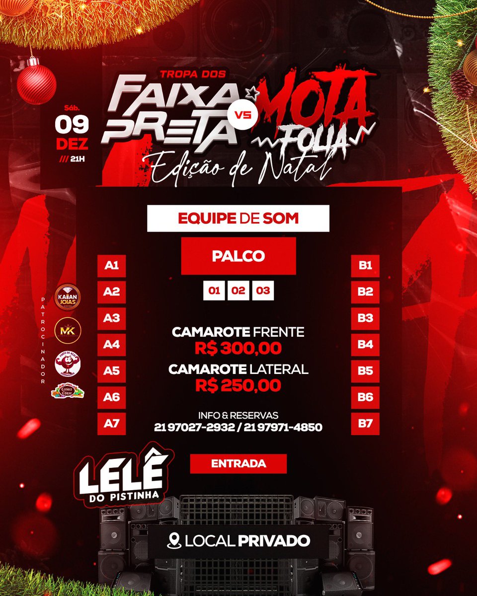 🚨MAPA DOS CAMAROTES 🚨

QUE ESSA NOITE VAI ENTRAR PRA HISTÓRIA, NÓS JÁ SABEMOS, AGORA ME DIZ, JÁ RESERVOU O SEU? 🤔

POUCAS UNIDADES DISPONÍVEIS🔥

EDIÇÃO DE NATAL 🎄 🔥

#FAIXAPRETAvsMOTAFOLIA
#FAIXAPRETAvsMOTAFOLIA
