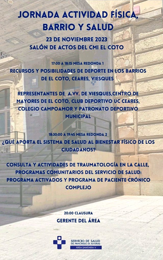 Bebra_enf's tweet photo. 🎯 "Jornada actividad física, barrio y salud" by profesionales del CS #ElCoto🔝
✅ Recursos deportivos en los barrios
✅ ¿Qué aporta el S. de salud al bienestar físico de l@s ciudadan@s?
🔜 Programas Activados y Paciente Crónico Complejo
🔜 Consultas de traumatología en la calle https://t.co/dvBB4xmOFP