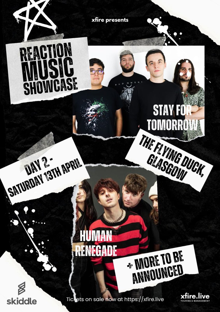 ‼️ bring on 2024 ‼️ buzzing to say our management @WE_ARE_REACTION are putting on a great showcase with a lot of the artists on the roster, ourselves included. we’ll be playing a show at the flying duck in Glasgow on Saturday 13th April 2024 can’t wait to see you all there 🖤