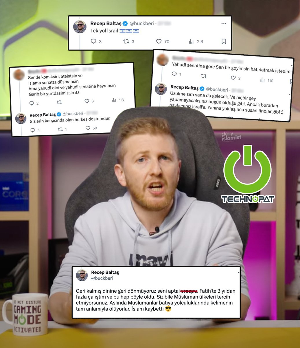 dailyislamist's tweet image. 🔴 Türkiye&apos;nin en büyük teknoloji kanallarından &apos;Technopat&apos;ın kurucusu olan Recep Baltaş, İsrail&apos;e desteğini ilan ederek Müslümanları &quot;Sıra size de gelecek&quot; diyerek tehdit etti.

Baltaş, daha önce de Müslüman bir kadının namusuna dil uzatıp İslam&apos;a nefret kusmuştu.
