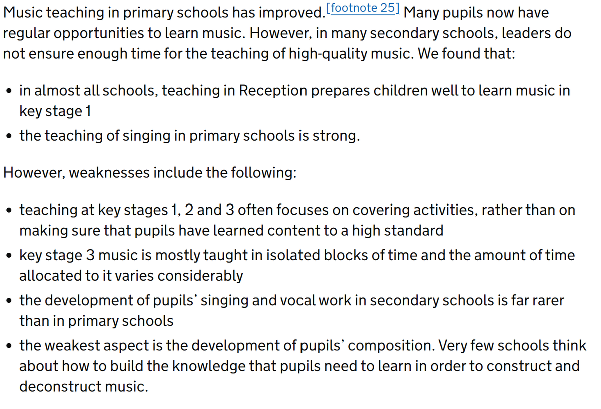 Some things to think about in today's Ofsted Annual Report about music in schools (attached)... gov.uk/government/pub…