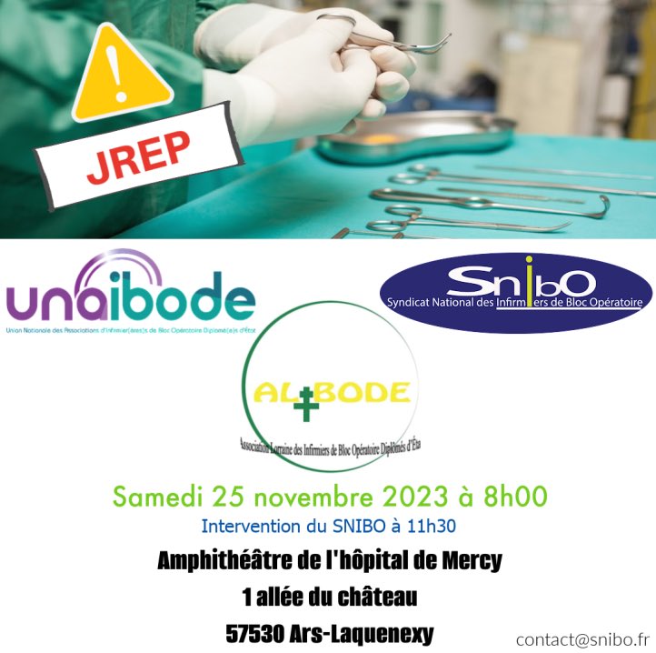 SyndicatIbo's tweet photo. 💡Information :
Retrouvez le SNIBO lors de la JREP organisée par l’ALIBODE, ce samedi 25 novembre à partir de 8h.
🗣️ Suite à un changement d’organisation, le SNIBO vous sera présenté à 11h30 par notre président, Olivier WACRENIER.
#SNIBO #IBODE #JREP #alibode @unaibode https://t.co/Vpps3JfYNe