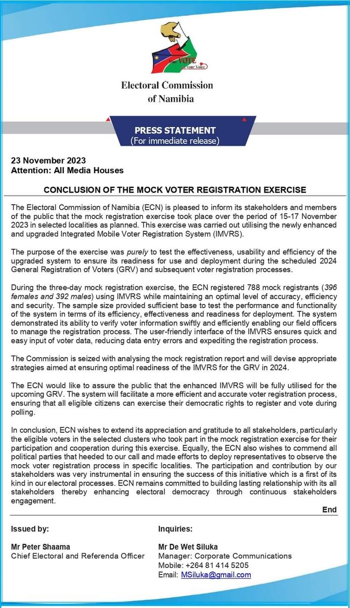 IMVRS mock registration exercise was a success.
#grv2024
#imvrsmockregistration
#yourvotecounts