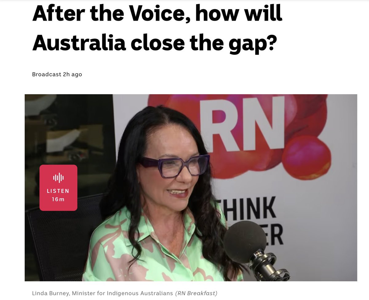 Later today, the Joint Council on Closing the Gap will meet for the first time since the referendum vote. Minister @LindaBurneyMP says there is 'a huge agenda going forward' and the idea of local and regional voices are being discussed.@PatsKarvelas abc.net.au/listen/program…