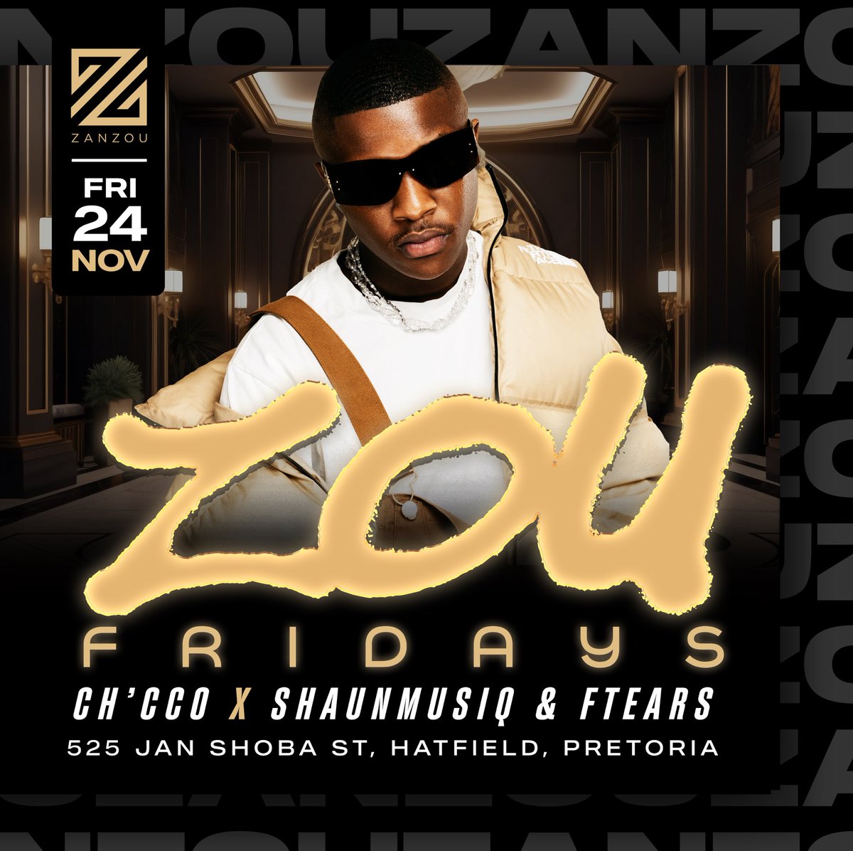 zanzoupretoria's tweet photo. Nkao tempela wa se tshepi 🔥🍾 Z⭕️u Fridays where you'll always have endless vibes. Areyeng ke game!!🔥🔥📍

Sounds by:
@chiccoalot 
Shaunmusiq &amp; Ftears

#zanzou #zanzoupta #ziwezanzou #thezou https://t.co/mvgjWzFLXd