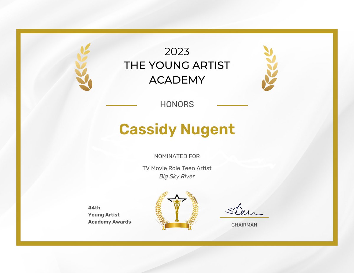 Thank you for the nomination <a href="/YoungArtistAwds/">Young Artist Academy ™</a>  for TV Movie Role Teen Artist in Big Sky River
Congrats to all the nominees!
#BigSkyRiver #HallmarkMovies