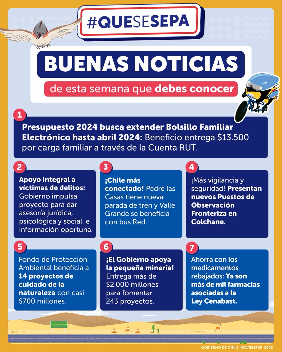 ¿Conocías los últimos avances en materia de seguridad y transporte? ¡Aquí te contamos estas buenas noticias y muchas más! 🇨🇱 Repostea para #QueSeSepa 🔁