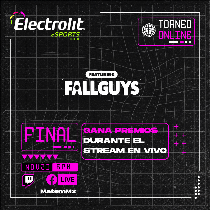 En la Liga Electrolit están las carreras y caídas más divertidas de Fall Guys, no te pierdas la final en vivo y podrás ganar tarjetas de regalo twitch.tv/matemmx #ElectrolitGaming