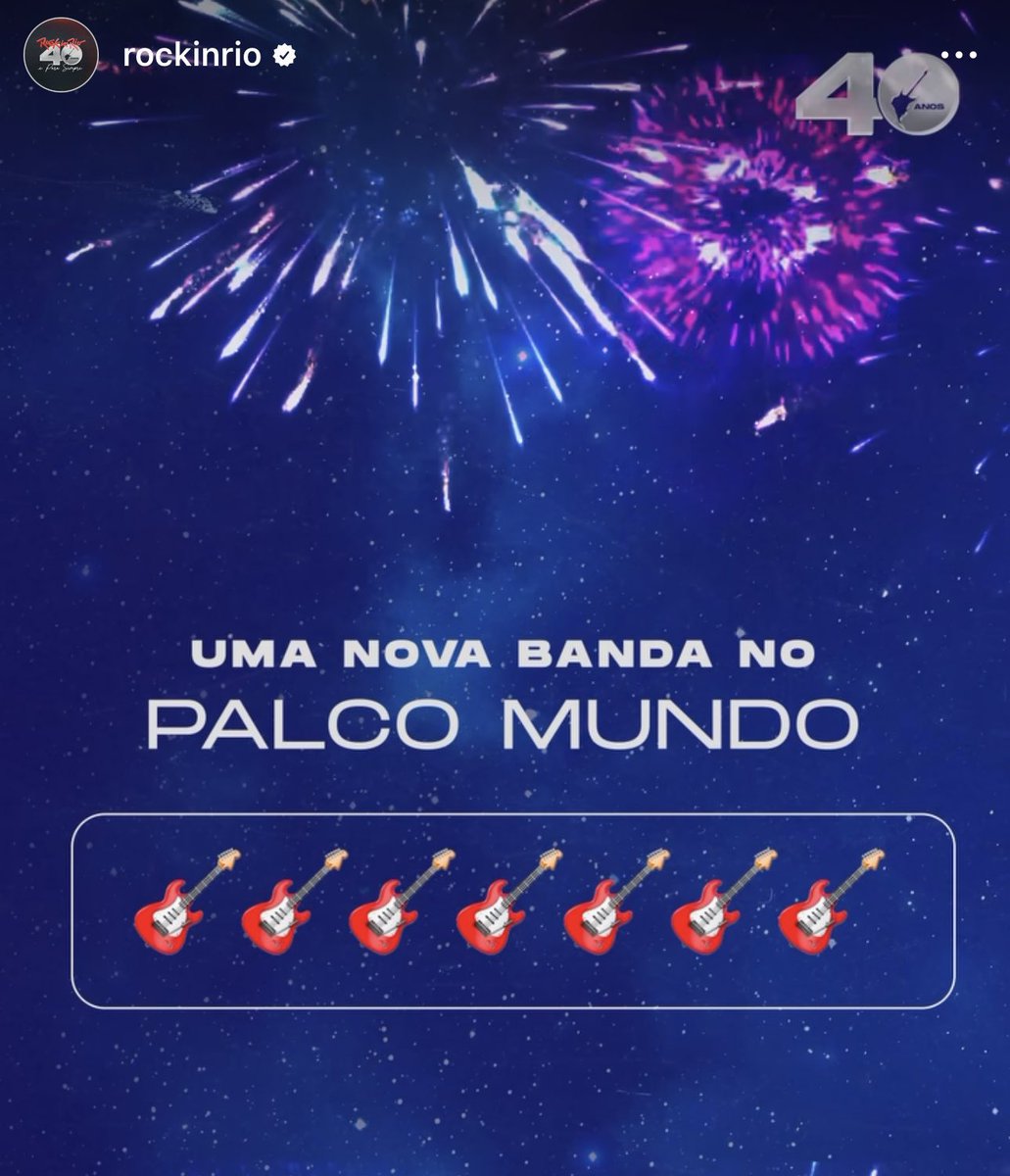 🚨ATENÇÃO: Rock in Rio coloca sete guitarras no spoiler do anúncio da banda que irá se apresentar no ano que vem e fãs do RBD fazem teoria: “A palavra ‘Rebelde’ tem 7 letras”. #RockInRio #RockinRio40Anos #RockinRio2024