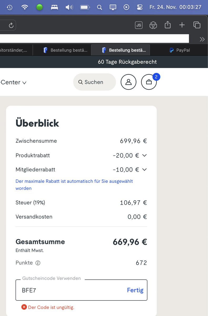 steffenfunke's tweet photo. @FlexiSpotDE BFE7-Code funktioniert nicht. Ewig versucht, vermutlich Zeit vertan, damit sind die ersten 80 Bestellungen für den 50% Deal sicherlich auch schon hinüber. Danke für nichts. :( https://t.co/JcSkGCGv1E
