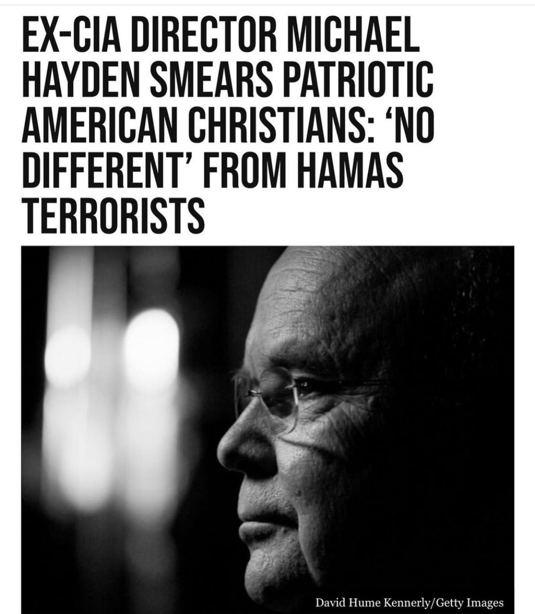 Ex-CIA Director Michael Hayden Says Patriotic American Christians who own firearms “Are No Different' from Hamas Terrorists ⚠️ Hayden responded to a post on X that juxtaposed two photos: one of a woman holding an American flag, Bible, and handgun; the other of