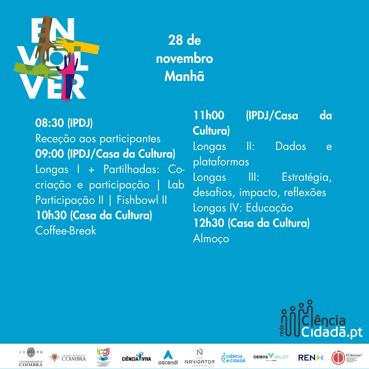 📣 Inicia-se o 2º dia de #ENCC2023 com uma sessão de comunicações Longas e Partilhadas, um Lab de Participação e um Fishbowl. Seguem-se as sessões Longas. 
📸Partilhem connosco as vossas fotografias e reflexões com o #ENCC2023