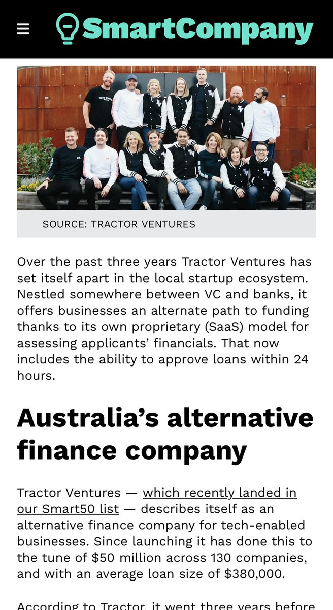 Tractor Ventures 🚜 (@tractorventures) on Twitter photo The NEW news just dropped at <a href="/SmartCompany/">SmartCompany</a> 👋
Approving companies for $$, FAST ✅
Equity Fund on the way ✅
Explainer on Tractor’s Tech ✅
Roadmap ✅
<a href="/mattallen/">Matt Allen 🧢 🚜💨</a> ✅
Lego ✅
Thank you <a href="/Tegan_Writes/">Tegan Jones</a> for the write up 🚜
smartcompany.com.au/startupsmart/n… The NEW news just dropped at <a href="/SmartCompany/">SmartCompany</a> 👋
Approving companies for $$, FAST ✅
Equity Fund on the way ✅
Explainer on Tractor’s Tech ✅
Roadmap ✅
<a href="/mattallen/">Matt Allen 🧢 🚜💨</a> ✅
Lego ✅
Thank you <a href="/Tegan_Writes/">Tegan Jones</a> for the write up 🚜
smartcompany.com.au/startupsmart/n…