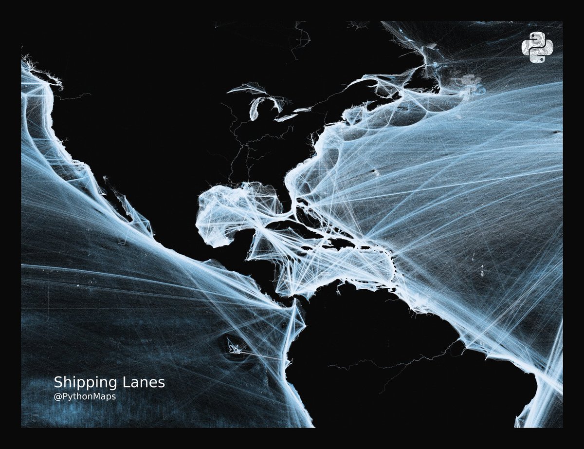 Shipping lanes in North America.