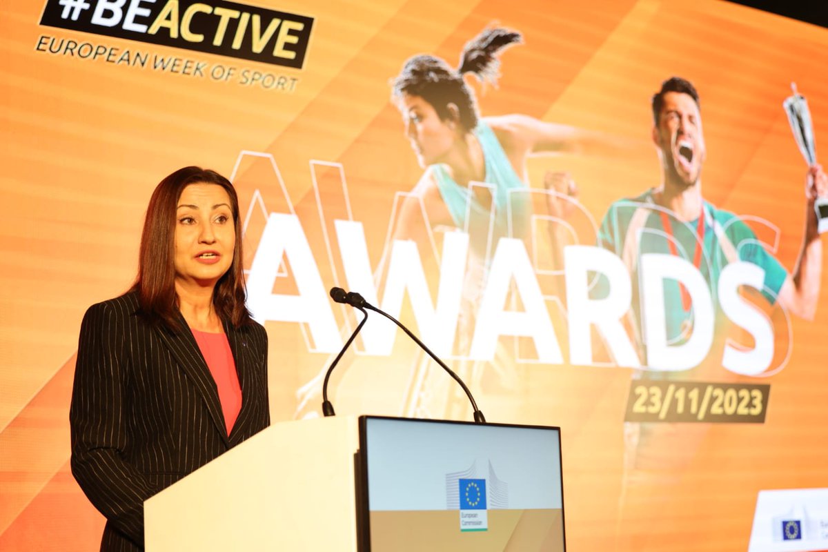 Ili_Ivanova's tweet photo. Today I had the honour of opening the #BeActive Awards Ceremony in Brussels. 🏆
 
It is wonderful to celebrate the amazing work of our sport movement. ⚽🏀🏐🏉🎾⛸️
 
Congratulations to all winners &amp; participants for your truly inspiring projects! 🏅 https://t.co/w3MSlu1FAj