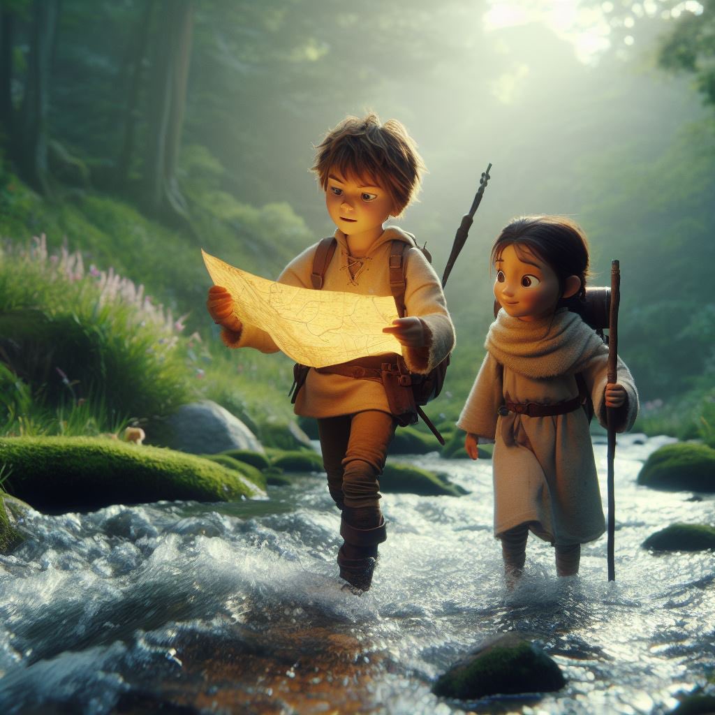 LeoJespha's tweet photo. Page 2: The Mystical Stream Stroll

Wandering by the magical stream, our hero and their sidekick embark on a walk full of wonder. 

The map, our mystical guide, seems as thrilled as our duo for what's around the bend!

🗺️ 🌟🚶‍♂️

 #StreamSideStories #MapMagic https://t.co/GHTr74kXzX