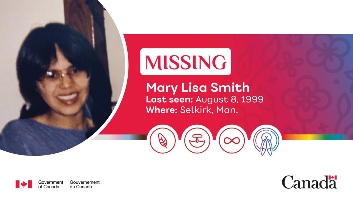 rcmpgrcpolice's tweet photo. MISSING: Mary Lisa SMITH was 25 when she disappeared from Selkirk, Manitoba. She was last seen August 8, 1999. Please retweet. Investigating agency: @MFNP #CanadasMissing #MMIWG2S+
https://t.co/NL3AifxUAs https://t.co/Adm5MbdDs1