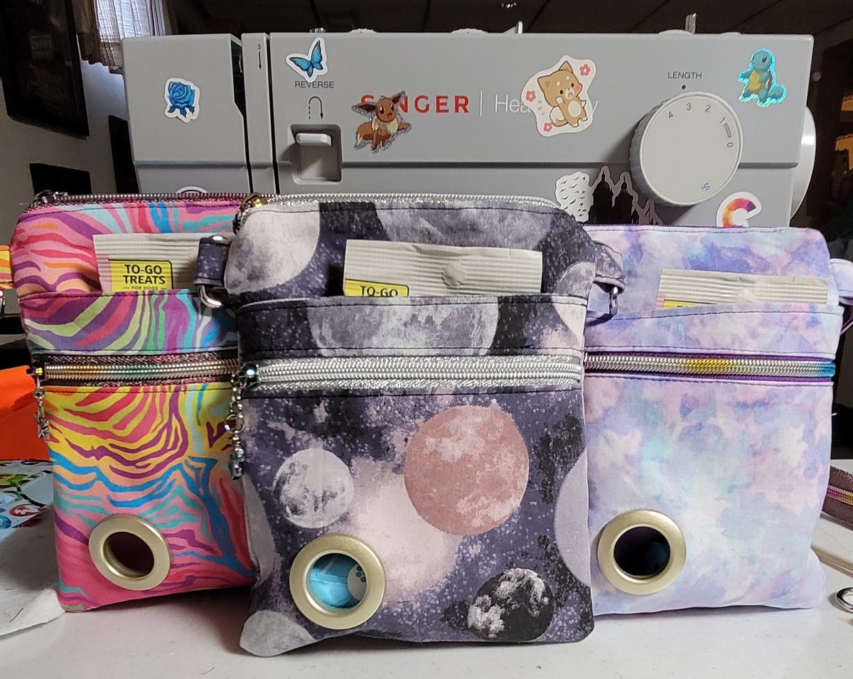 TheConCorg's tweet photo. Let's take a quick break from Christmas ornaments to appreciate these new dog walking bags!  Each comes with a pre-packaged bag of dog treats and a roll of poop bags!

My inner 90s kid can't get over the rainbow zebra print T.T

#update #sewing #dogbag #sewnideas #smallbusiness https://t.co/YAceuorsT3