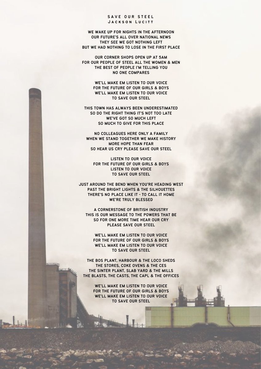 This time last week we began writing Save Our Steel! The reception it's had so far has been nothing short of incredible!

Here are the lyrics! Learn them, feel them and then belt them out at the top of your lungs!

📸 @mongogushi 

#saveuksteel #saveoursteel #porttalbot #cymru