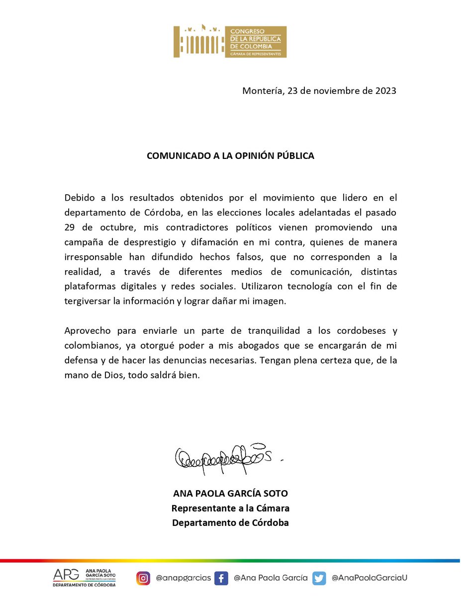 AnaPaolaGarciaU's tweet image. Comunicado a la opinión pública por campaña de desprestigio iniciada en mi contra.