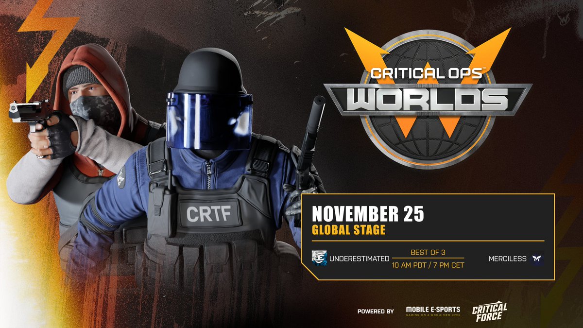 eSports_Mobile's tweet photo. Join this weekend's stream at https://t.co/o5vO0oWtKR as the
@CriticalOpsGame WORLDS continues! Also, visit https://t.co/LyUUUyNHj5 &amp; vote for the teams that you think will win. We hope you enjoy the stream &amp; thanks for your support. #CriticalOps #COPSEsports #COPS #mobileesports https://t.co/A5HuN3Ny6B