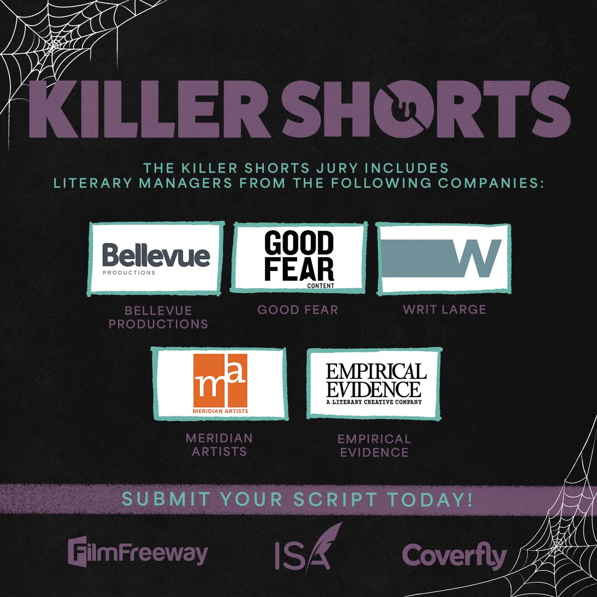 Killer Shorts offers the rare opportunity to have literary managers read your short scripts! Ft. managers from <a href="/bellevueprods/">Bellevue Productions</a> <a href="/goodfearcontent/">goodfearcontent</a> <a href="/writlargeinc/">Writ Large</a> Meridian Artists + Empirical Evidence. Submit via <a href="/Coverfly/">Coverfly</a> Final Deadline Nov 24. #Screenwriting