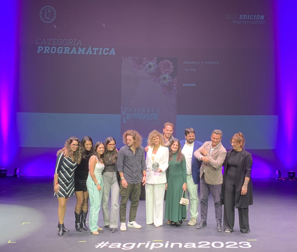 premiosagripina's tweet photo. Premio a la categoría #Programatica para Tío Pepe por “Pasarela Flamenca ”, realizado por Hawkins #agripina2023 https://t.co/SspGWnWfrf