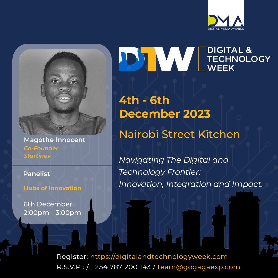 magotheinnocent's tweet image. I will be a panelist representing @startinev at the @SMWNairobi talking about hubs of innovation.

Register here: digitalandtechnologyweek.com 

 #DigitalandTechnologyWeek #innovation