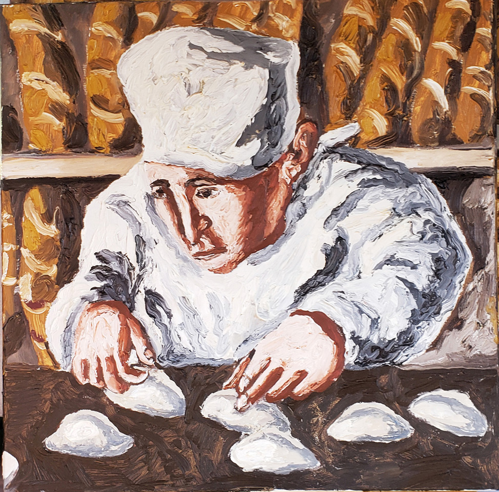 kolodzei's tweet photo. Wishing everyone a healthy and Happy Thanksgiving! Images: Natalya Nesterova, Pirozhki (Pastries), 2017, oil on canvas, 3 panels, 24 x 24 in. each. Kolodzei Art Foundation #KolodzeiCollection #Thanksgiving #NatalyaNesterova #Nesterova https://t.co/sDi8hCQnr3