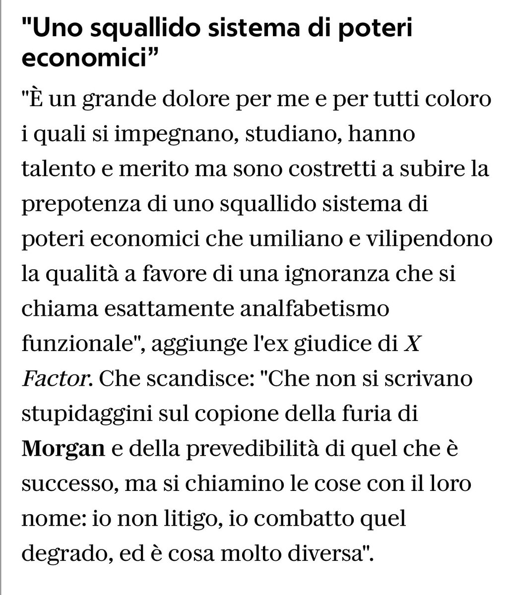 gianninastar14's tweet image. Caro @InArteMorgan sto con Te, ovvio. È abbastanza svilente mettere sullo stesso piano la tua competenza e cultura musicale con quelle di Ambra o di Fedez. Si sa che carattere hai, ma per la riuscita del programma Tu sei fondamentale e bisognava tenerlo presente. Saluti a #XF