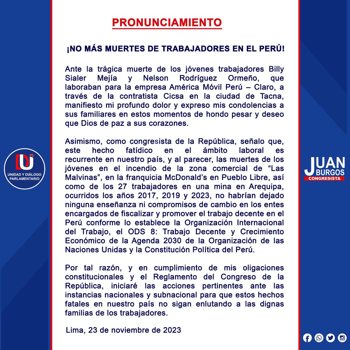 JuanBurgos2021's tweet photo. No más muertes de nuestros hermanos trabajadores.
@MTPE_Peru  @SunafilPeru @itacamo @OITAndina https://t.co/SmSTul3fAF