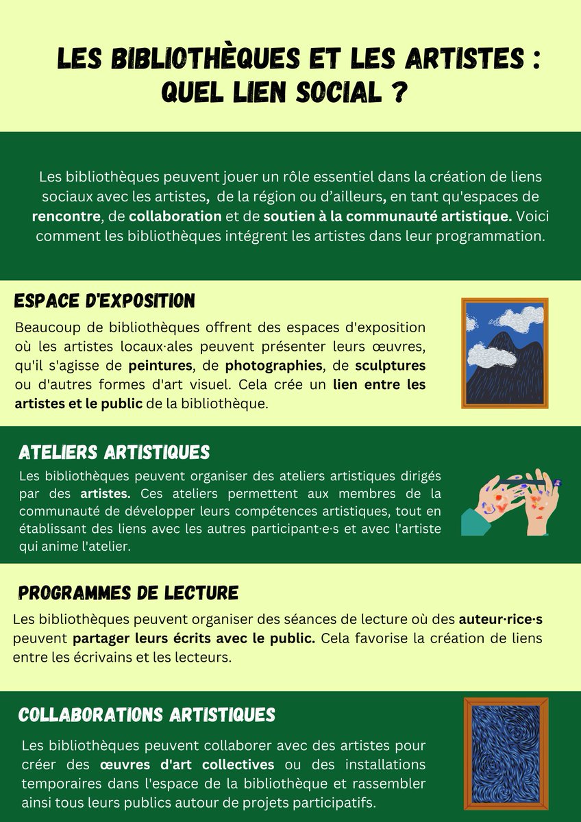 SocialBibEnssib's tweet image. Mettre des artistes en avant, collaborer avec elles/eux sur des #ProjetsCollaboratifs… Les idées ne manquent pas pour faire circuler la #créativité ! 🎭