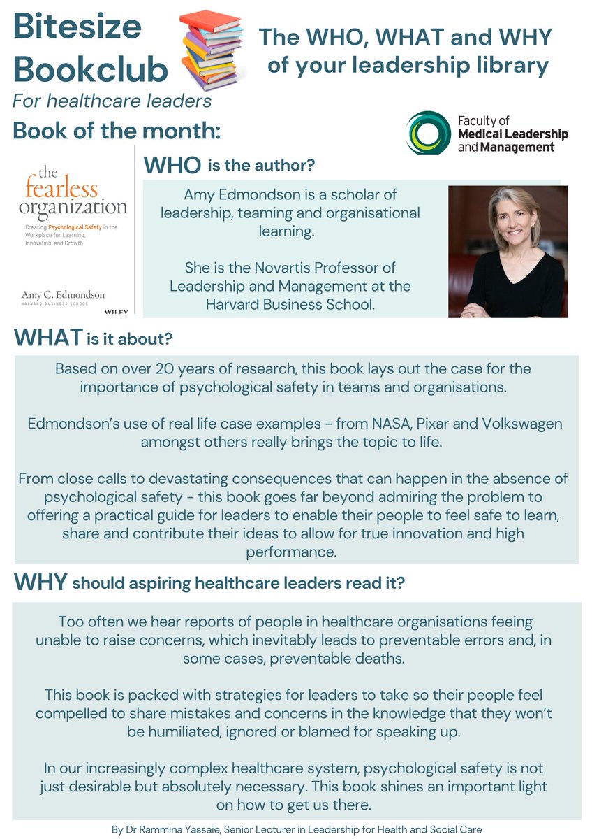BMJ Leader (@bmjleader) on Twitter photo Q4. What could you or others do differently to embed psychological safety into your ways of working?
#BMJLeaderchat
<a href="/MKChan_RCPSC/">Ming-Ka Chan 陳明嘉, MD MHPE FRCPC 🇨🇦 #BLM</a> <a href="/NHSLeadership/">NHS Leadership Academy 💙</a> <a href="/HelenBevan/">Helen Bevan</a> <a href="/_Cognitions/">Cognitions</a> <a href="/FMLM_TSG/">FMLM Trainee Steering Group</a> <a href="/AmyCEdmondson/">Amy Edmondson</a> <a href="/jstjohnmatthews/">Dr Janice St. John-Matthews (DProf)</a> <a href="/YH_Trainees/">YH Trainees</a> <a href="/CEmWilliams/">Charlotte Williams (also on Bluesky)</a> <a href="/DrKhan_do/">Dr Nagina Khan</a> <a href="/emmachallans/">Emma Challans-Rasool 🧡💙 (she/her)</a> <a href="/FMLM_UK/">Faculty of Medical Leadership and Management</a> Q4. What could you or others do differently to embed psychological safety into your ways of working?
#BMJLeaderchat
<a href="/MKChan_RCPSC/">Ming-Ka Chan 陳明嘉, MD MHPE FRCPC 🇨🇦 #BLM</a> <a href="/NHSLeadership/">NHS Leadership Academy 💙</a> <a href="/HelenBevan/">Helen Bevan</a> <a href="/_Cognitions/">Cognitions</a> <a href="/FMLM_TSG/">FMLM Trainee Steering Group</a> <a href="/AmyCEdmondson/">Amy Edmondson</a> <a href="/jstjohnmatthews/">Dr Janice St. John-Matthews (DProf)</a> <a href="/YH_Trainees/">YH Trainees</a> <a href="/CEmWilliams/">Charlotte Williams (also on Bluesky)</a> <a href="/DrKhan_do/">Dr Nagina Khan</a> <a href="/emmachallans/">Emma Challans-Rasool 🧡💙 (she/her)</a> <a href="/FMLM_UK/">Faculty of Medical Leadership and Management</a>
