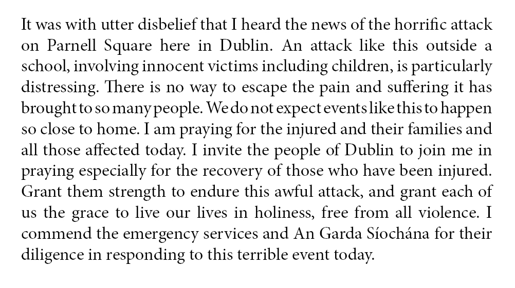 STATEMENT FROM ARCHBISHOP FARRELL