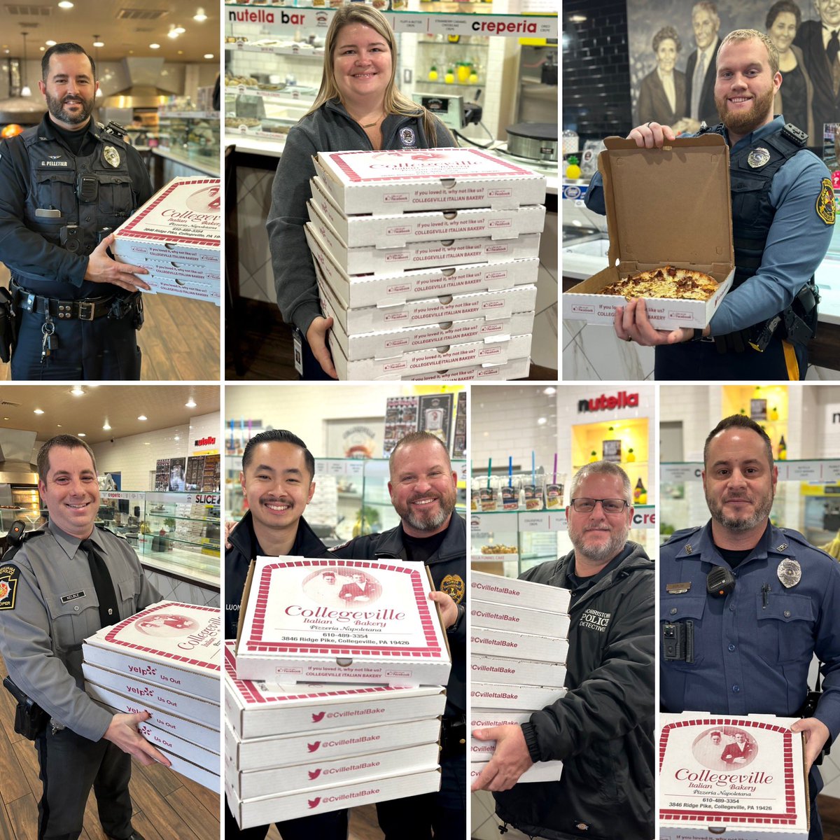 CvilleBake's tweet photo. Our #PizzawithaPurpose tradition continues! 🍕

Thank you so much to the incredible men &amp; women who spend their holidays serving &amp; protecting! This #BakeryBackstheBlue 

Happy #Thanksgiving&amp; enjoy!

#collegevilleitalianbakery #morethanabakery #thankfulfor #grateful https://t.co/0CKELRsgXz