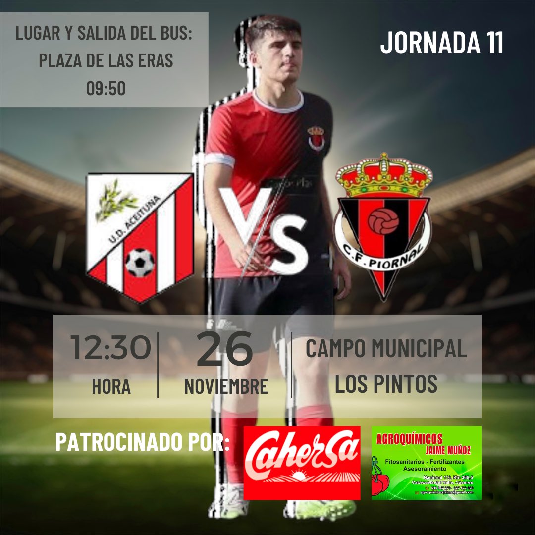 PIORNALCF's tweet photo. 🔥JORNADA 11🔥

Jornada matinal la del próximo partido. Un encuentro en el que trataremos de recuperar las buenas sensaciones y conseguir los 3 puntos. Viaja con nosotros en la mañana del Domingo.

 🆚@udaceituna
📅26/11/23
⏰12:30
🏟Municipal Los Pintos

VAMOS PIORNAL🔴⚫️ https://t.co/dg8SK7T74s