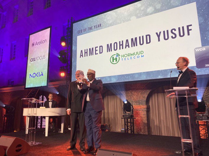 sntvnews1's tweet image. The CEO of #Somali Telecommunications Company, @Hormuud, Ahmed Mohamud Yusuf, won CEO of the Year at the World Communications Awards 2023.
