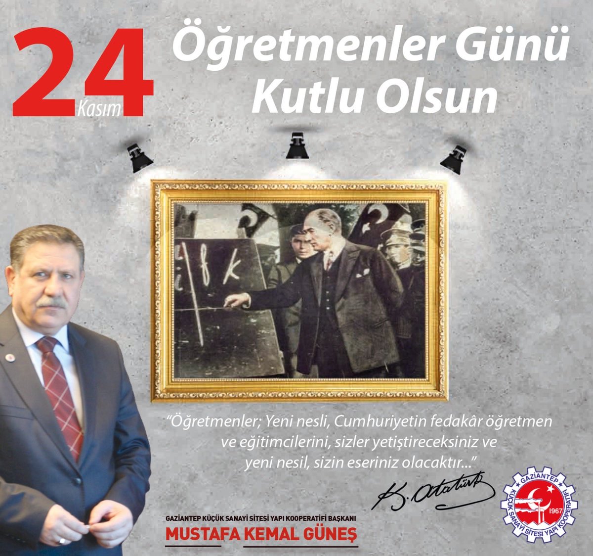 “Çocuklarımızın geleceğine yön veren,onları sevgi ve bilgiyle donatan öğretmenlerimiz, Başöğretmen Mustafa Kemal Atatürk’ün “Geleceğin güvencesi eğitime,eğitim ise öğretmene dayalıdr demiştir tüm vefakar öğretmenlerimizin bu mutlu gününü kutluyor,sevgi ve şükranlarımı sunuyorum