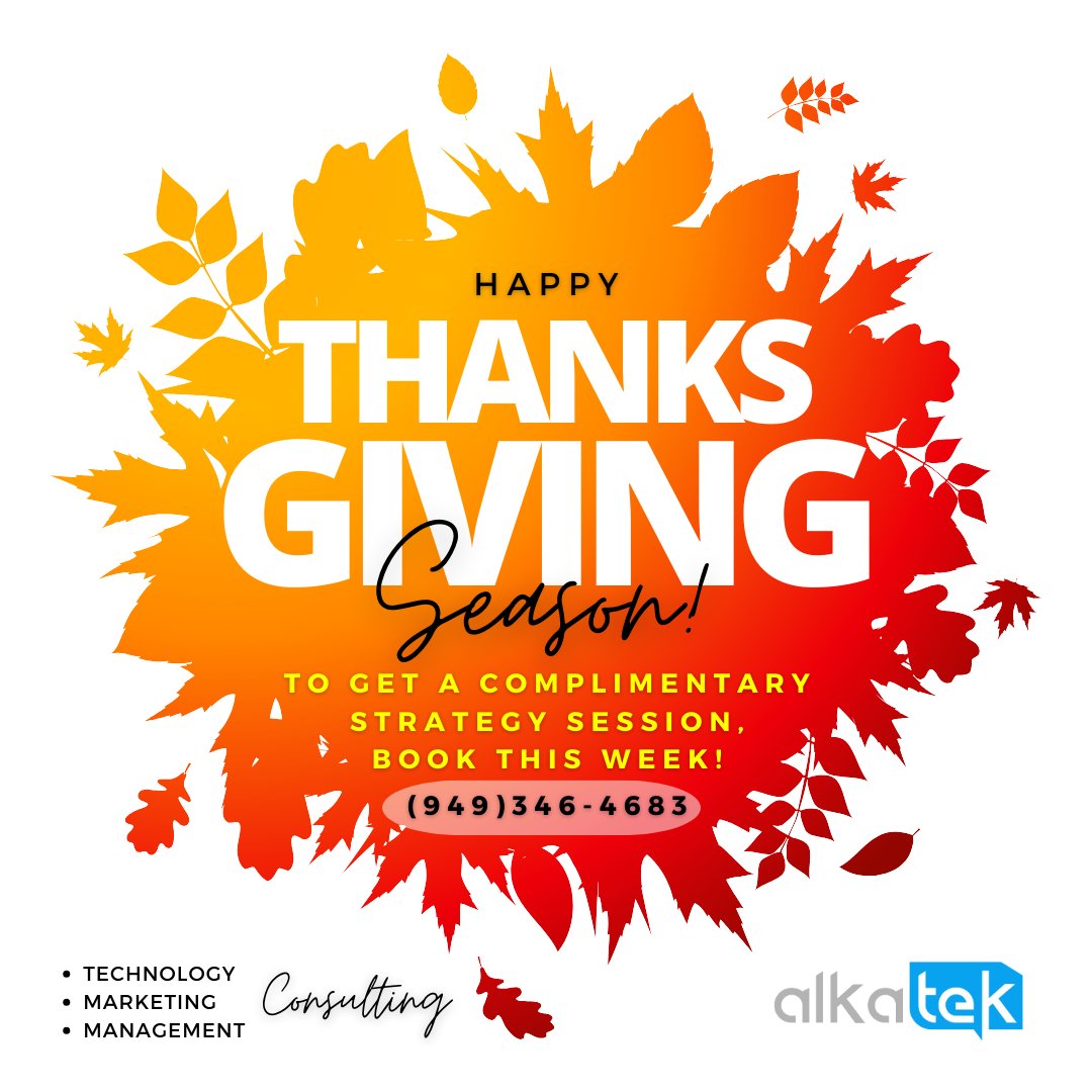 Grateful to be a #resource to you and your #vision. Happy #Thanksgiving. Book a #complimentary #strategysession. DM this week! 

#alkatek #marketing #technology #management